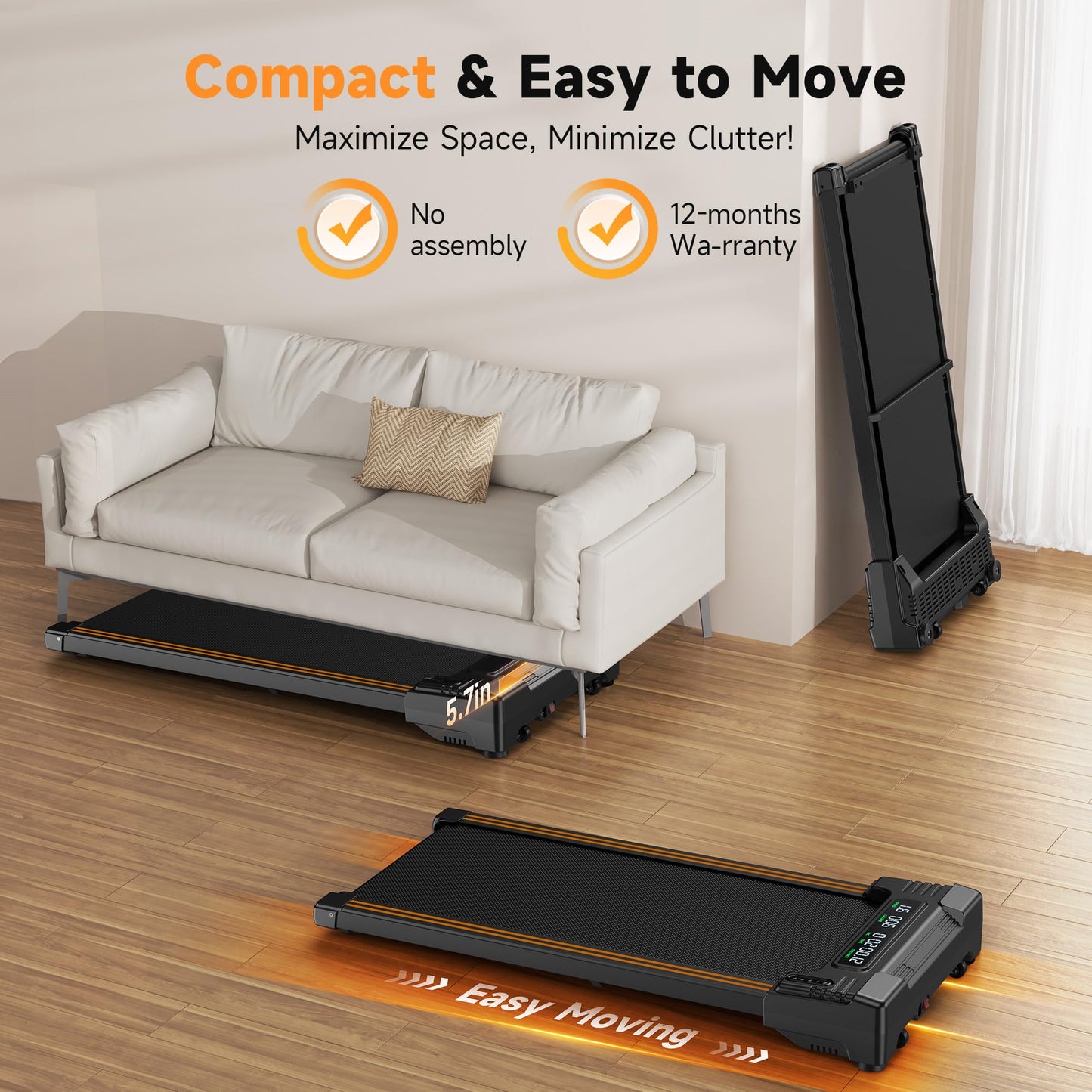 Walking Pad Treadmill with 9% 4-Level Auto Incline, Treadmills for Home 300LBS Capacity, Compact Treadmills for Home Small/Office