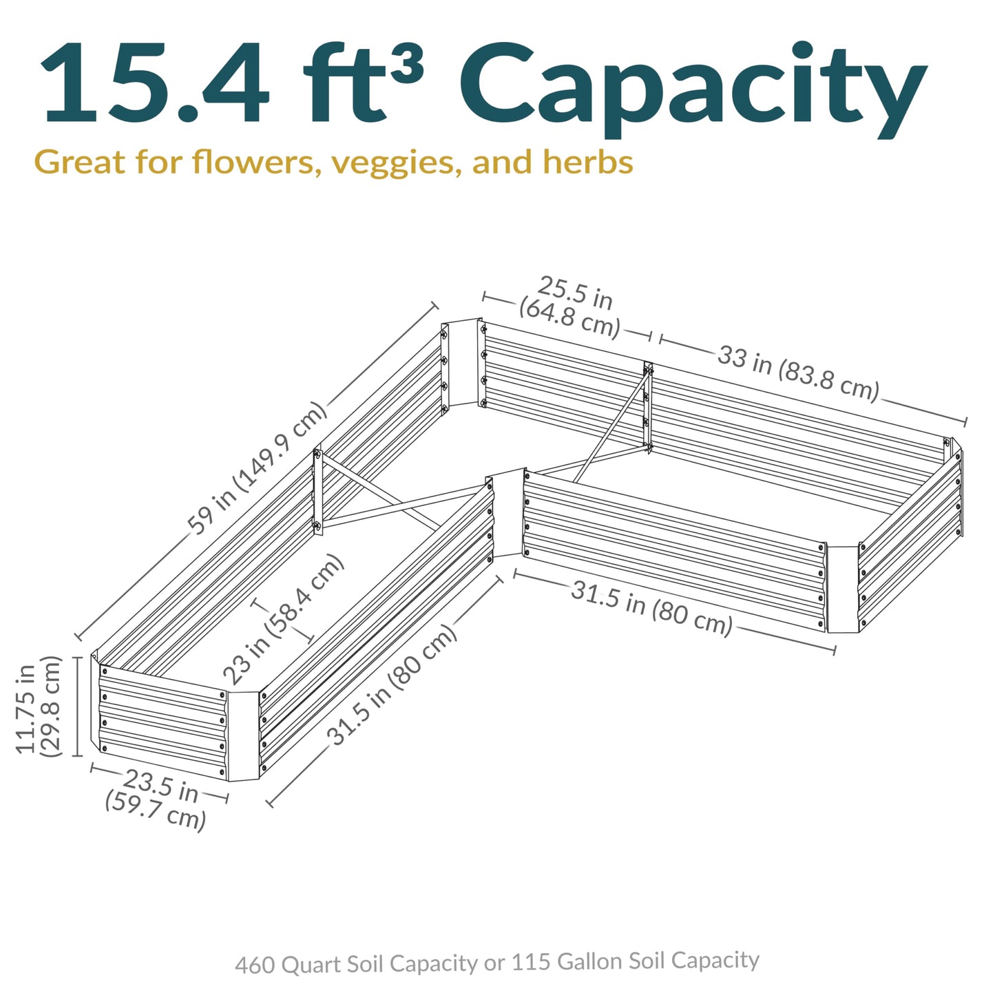 Sunnydaze Galvanized Raised Garden Bed Kit - 5x5x1 ft Outdoor Raised Garden Bed - Metal Planter Box for Vegetables, Flowers, Herbs - Brown - L-Shaped