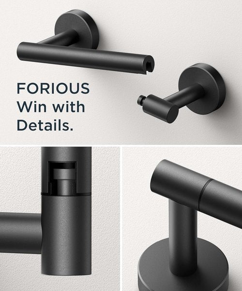 FORIOUS Toilet Paper Holder & Hand Towel Holder Set - Durable SUS304 Stainless Steel | Black Finish