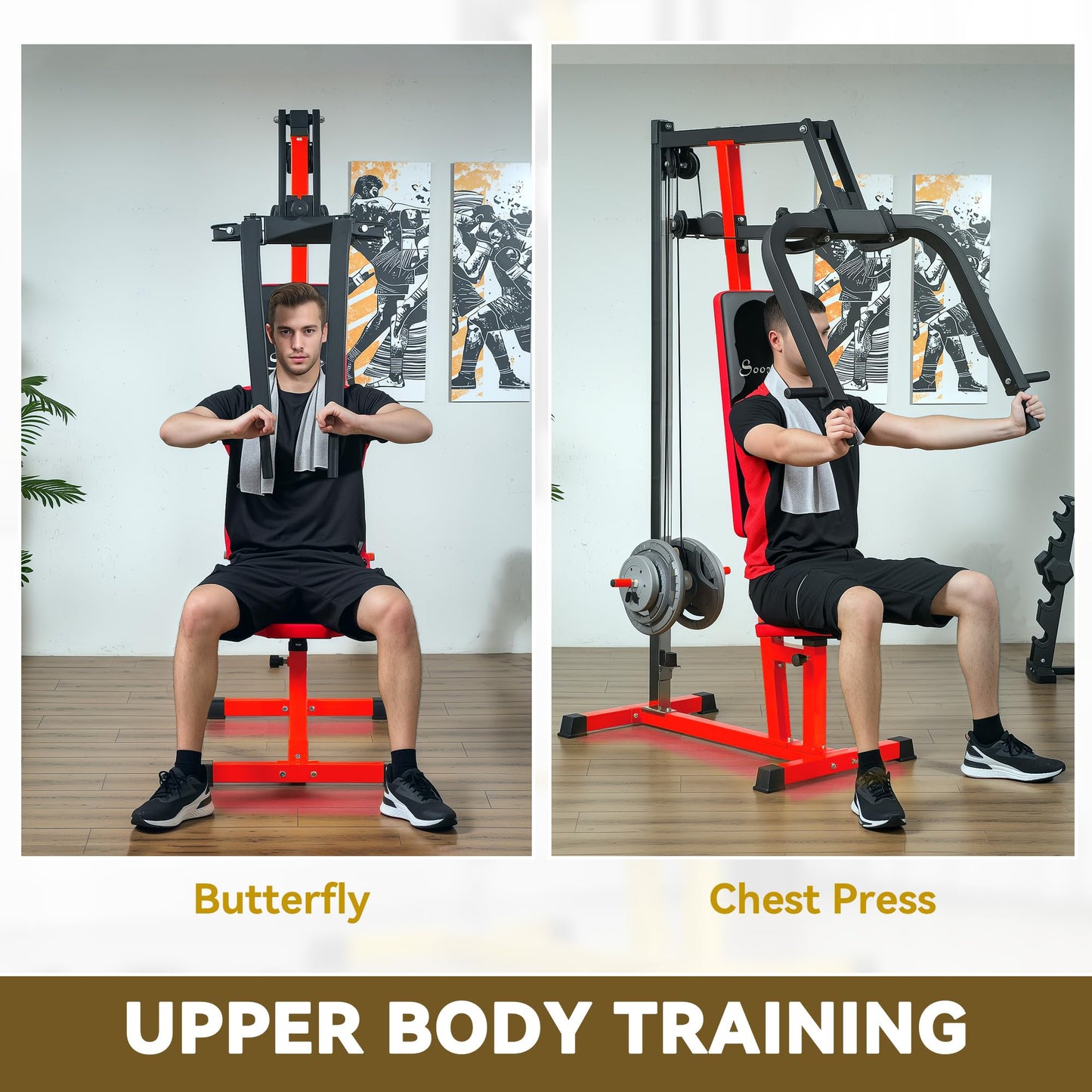 Soozier Chest Fly Machine and Chest Press Station, Delt Machine Home Gym Equipment for Chest, Back, Pectoral, Rear Deltoid and Shoulder Training, Red