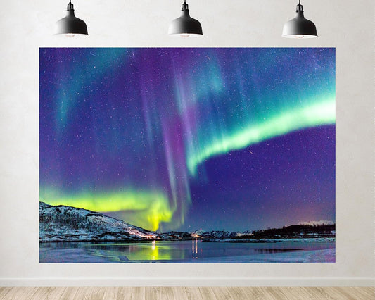 TryKid 8x8ft Aurora Borealis Backdrop First Snowfall Night Norway Polar Colorful Night Sky Forest Northern Lights