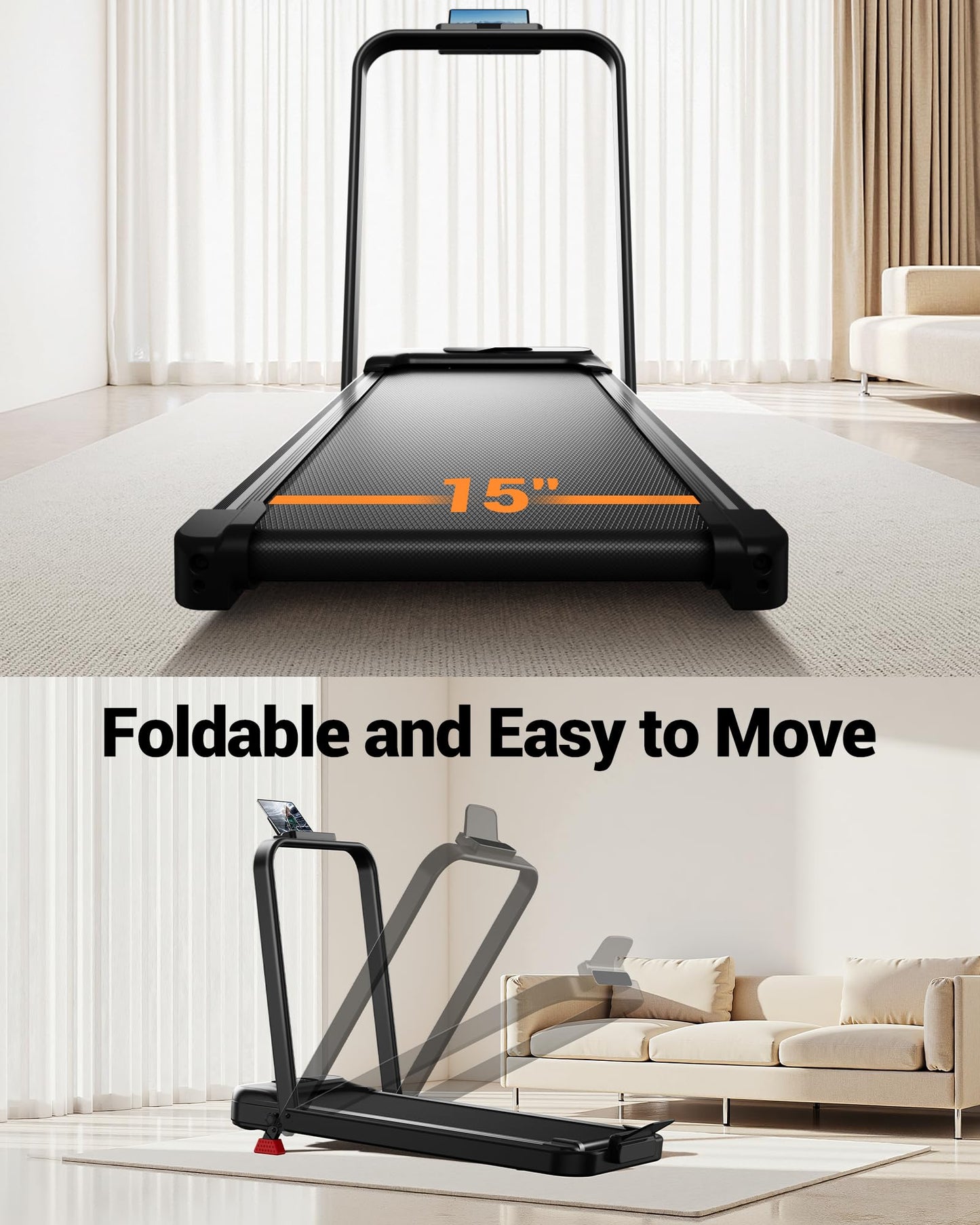 LONTEK Walking Pad with 15% Incline, Portable Under Desk Treadmill, Foldable Treadmills for Home, 2.5 HP Quiet Walking Pad with 300 LBS Capacity