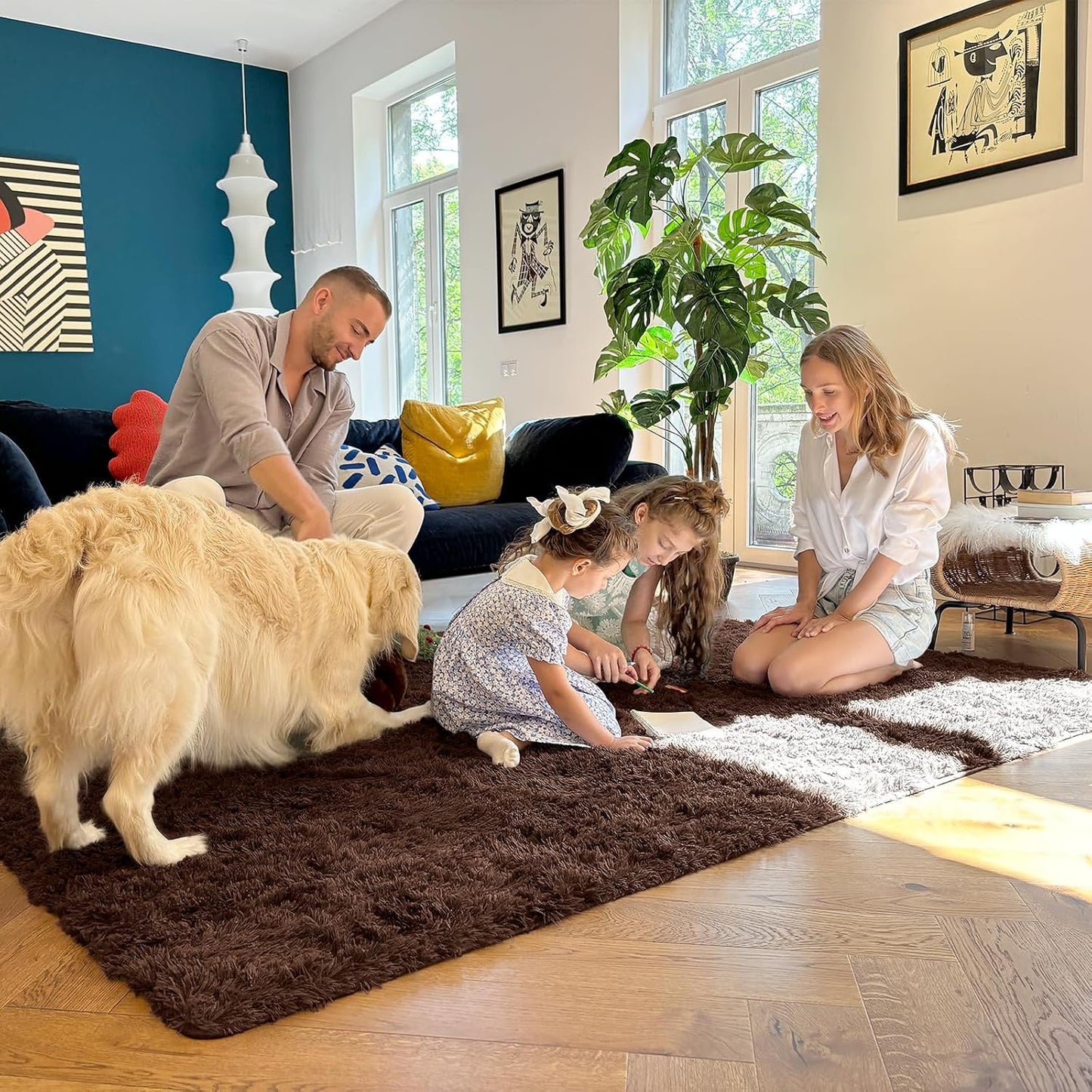 OLANLY Large Area Rug - Soft Fluffy Shaggy Carpet for Living Room & Bedroom | Machine Washable, 7x8 ft
