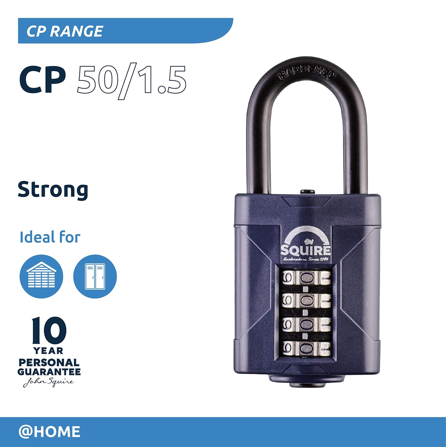 Squire Combination Padlock. Weatherproof Hardened Steel Shackle Recodable Padlock. (4 Wheel - 50mm Long Shackle (1.5"))