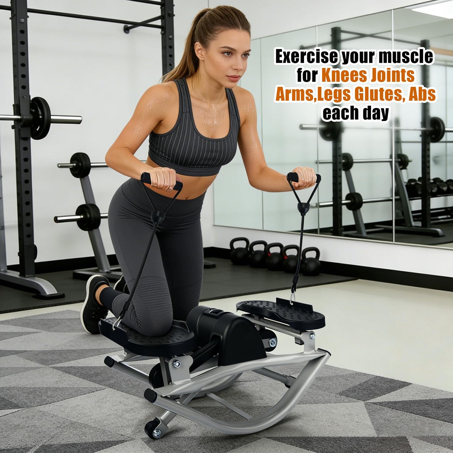 Rock Stepper Side to Side,Rock Stepper,Rock Stepper Machine for Exercise at Home- with Digital Display,Fitness Stepper for Arms,Legs & Glutes,Rock Stepper Workout for Office,Apartment (Black/Grey)
