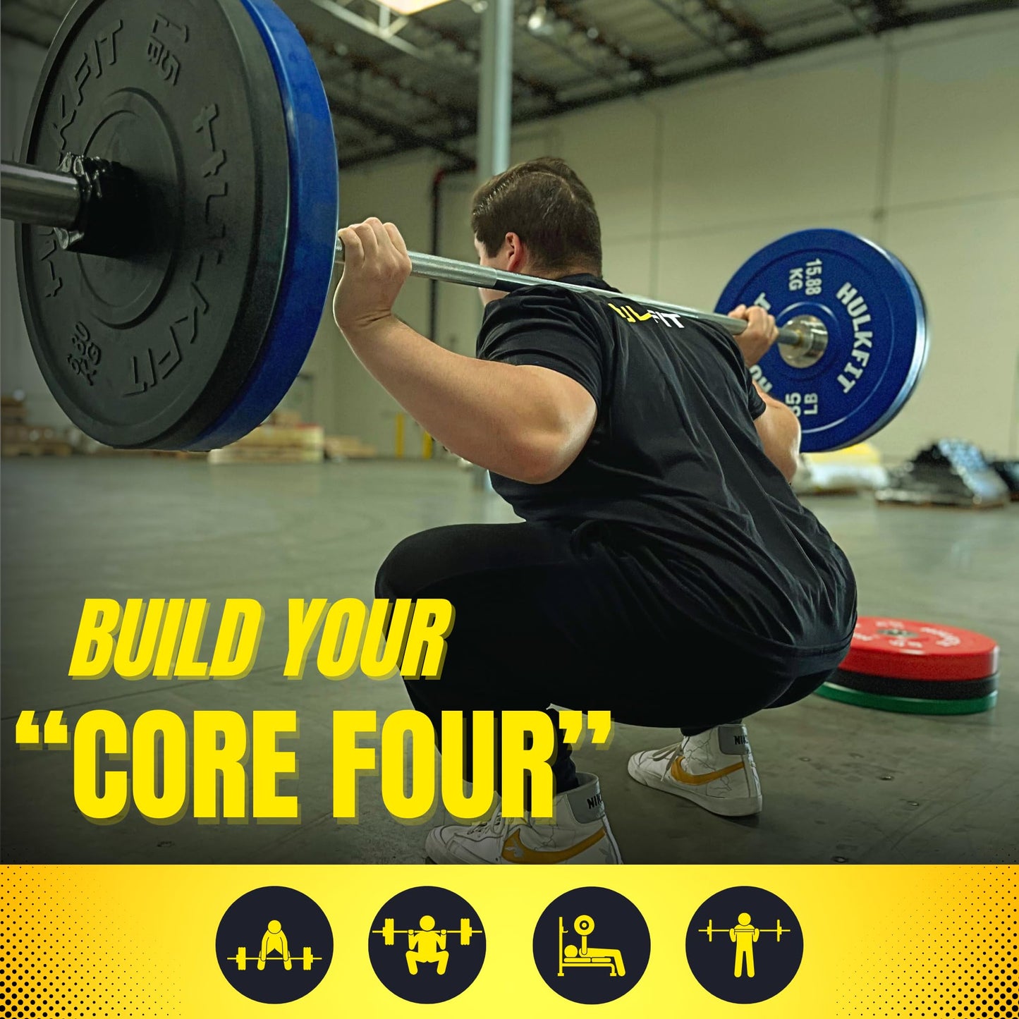 HulkFit Sport Series 2" Olympic Shock Absorbing Rubber Bumper Weight Plates for Barbells - Multi Color 45 lb Single