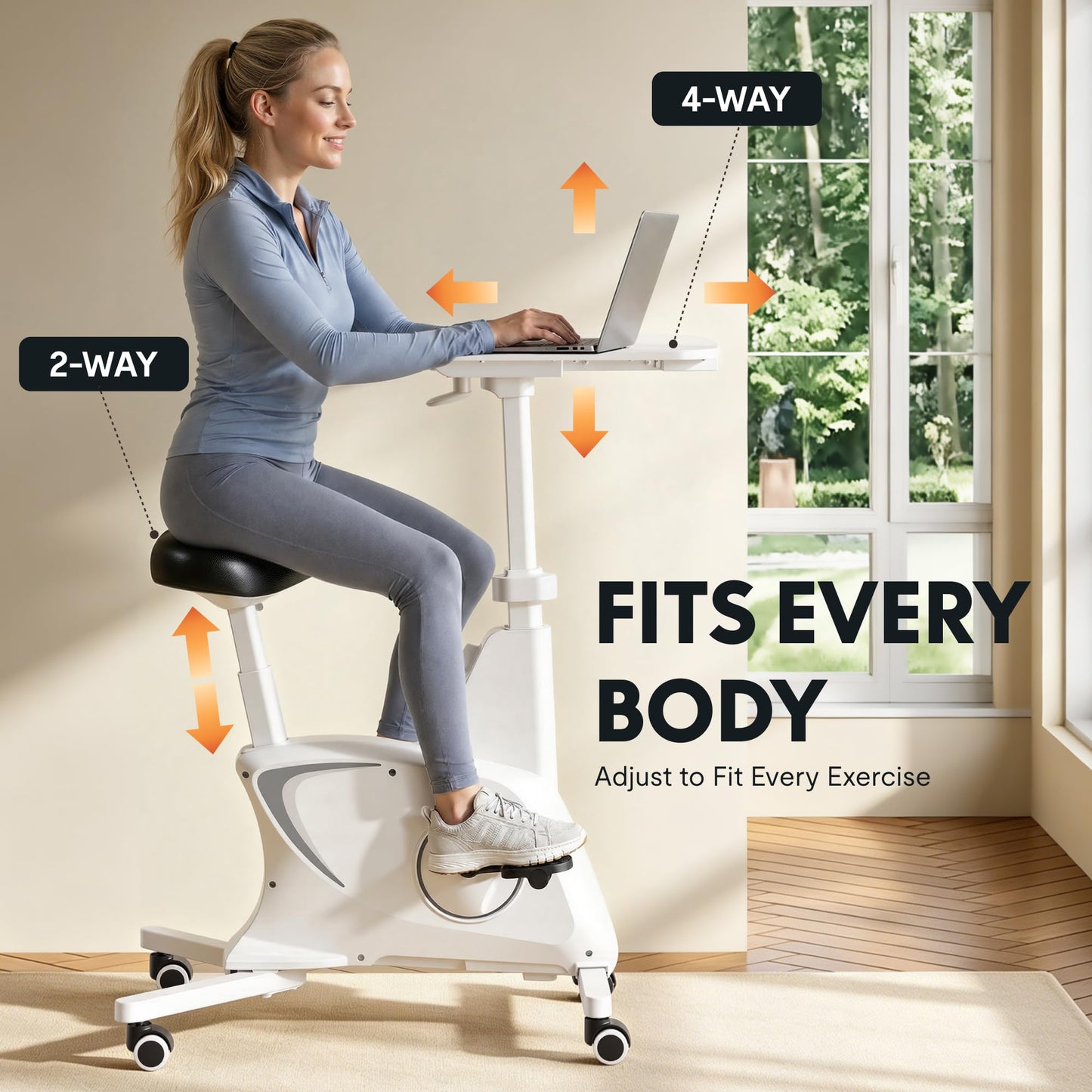 FLEXISPOT Exercise Bike with 2D Desktop, Space Saving Under Desk Bike with Removable Desk, Stationary Bikes Upright Indoor Bikes with 8 Level Magnetic Resistance Upgraded Pro Flywheel, V9 White