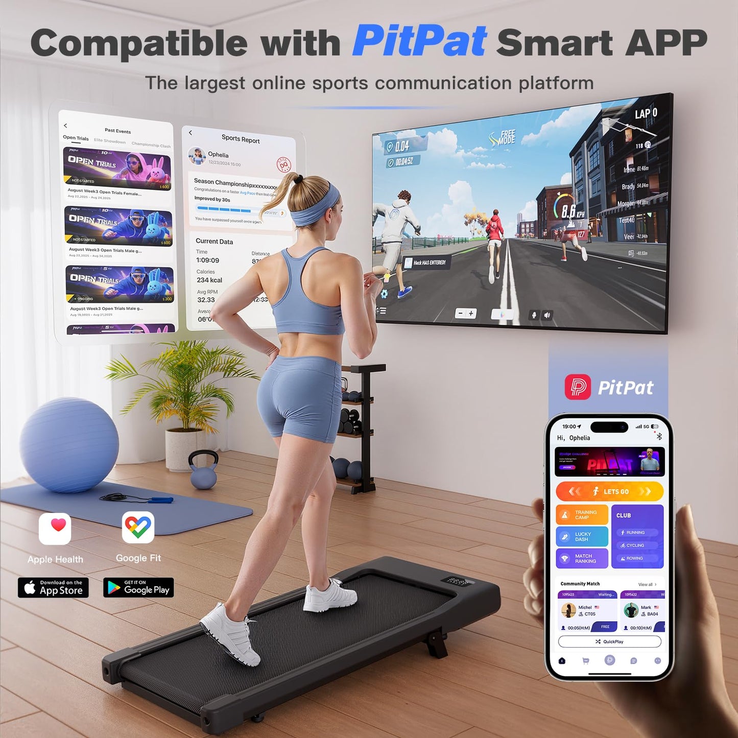 Lacuffy Walking Pad, 6% Walking Pad with Incline, No-Assembly Walking pad Treadmill with APP and Remote Control, LED Display, 2.5 HP Quiet Under Desk Treadmills, 300 lbs Capacity