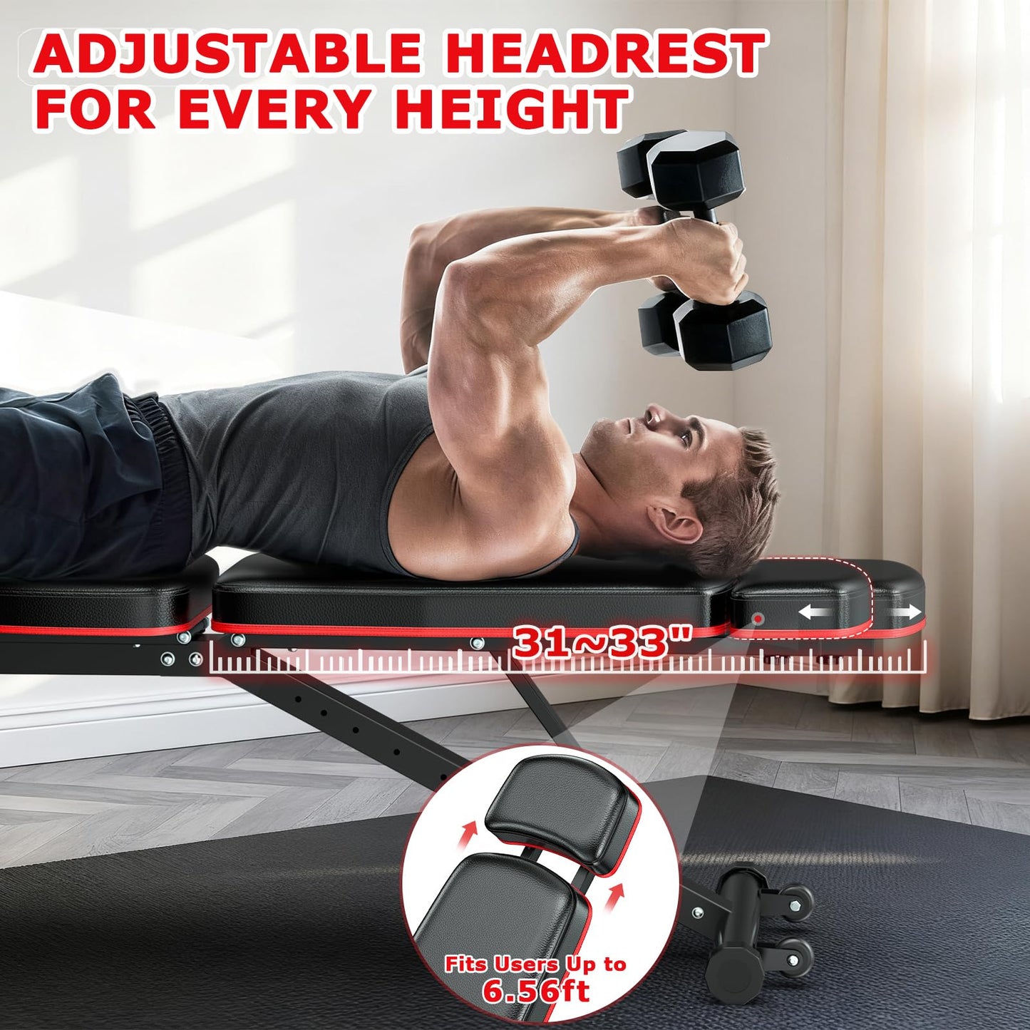 XDDIAS Workout Bench, Weight Bench with Leg Extension and Leg Curl, Preacher Curl Bench with Extended Headrest, Adjustable Incline Decline Flat Bench for Home Gym, 900LBS