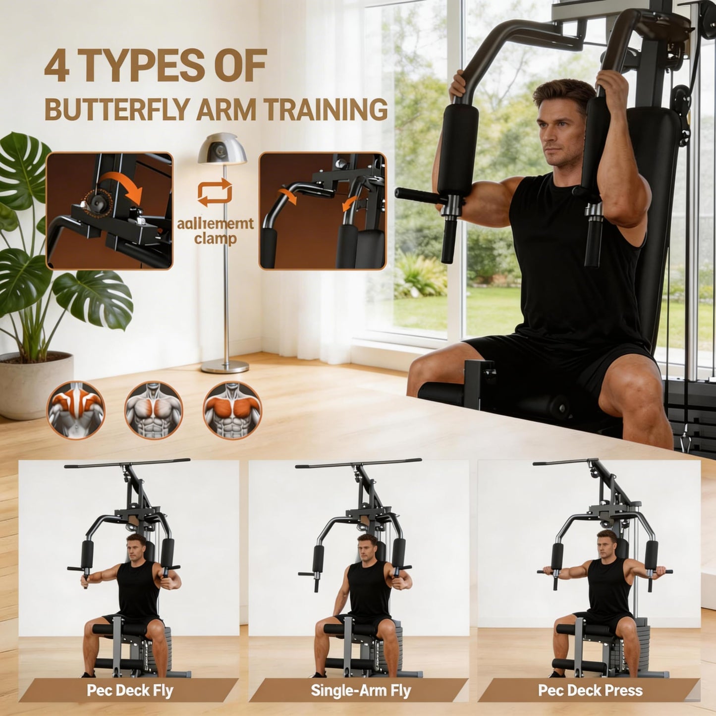 Multifunctional Home Gym Equipment with 100LB Weight Stack, Full Body Workout Machine for LAT Pulldown, Chest Press, Leg Extension & Seated Row, All-in-1 Strength Training Station