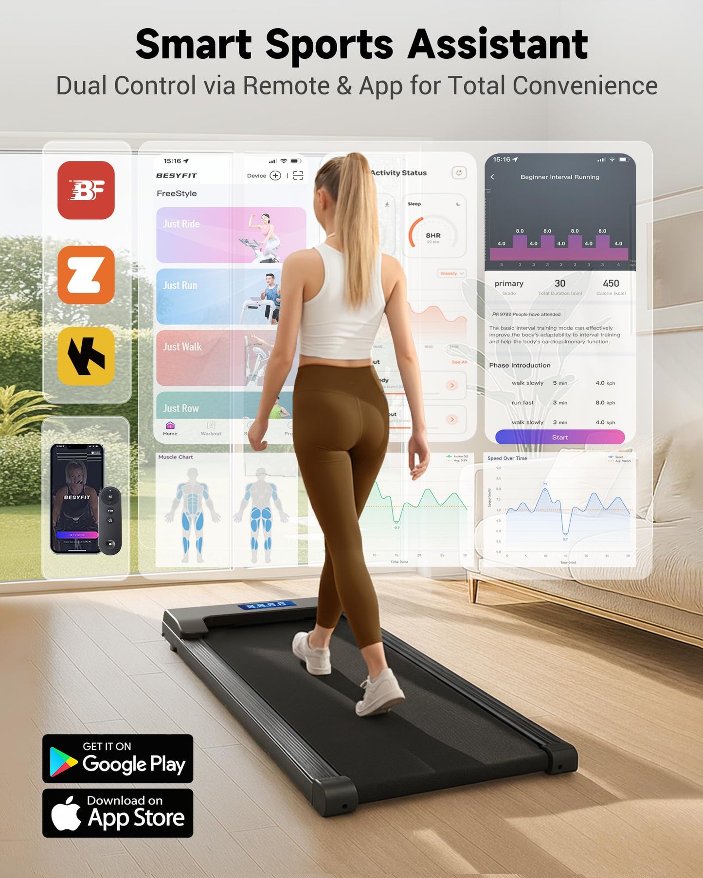 NeoSilent Walking Pad Under Desk Treadmill for Home & Office with BLDC Core and Extra-Large Belt, App Control, Portable and Compact for Small Space Phantom Black