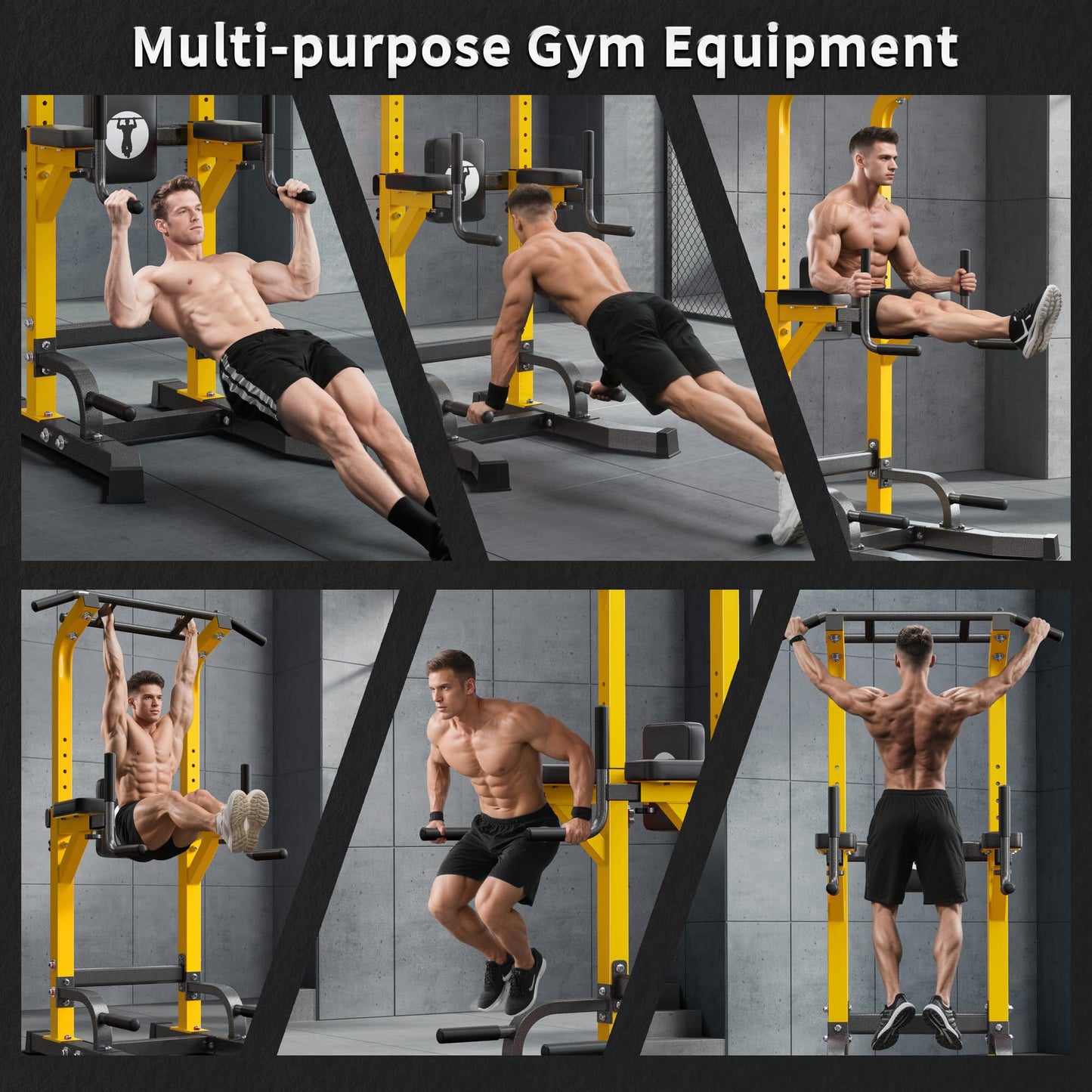 SogesPower Multi-Function Power Tower Pull Up Bar Station Pull Up Dip Station for Home Gym, Adjustable Height Pull Up Bar Stand Dip Bar Strength Training Workout Equipment, Yellow