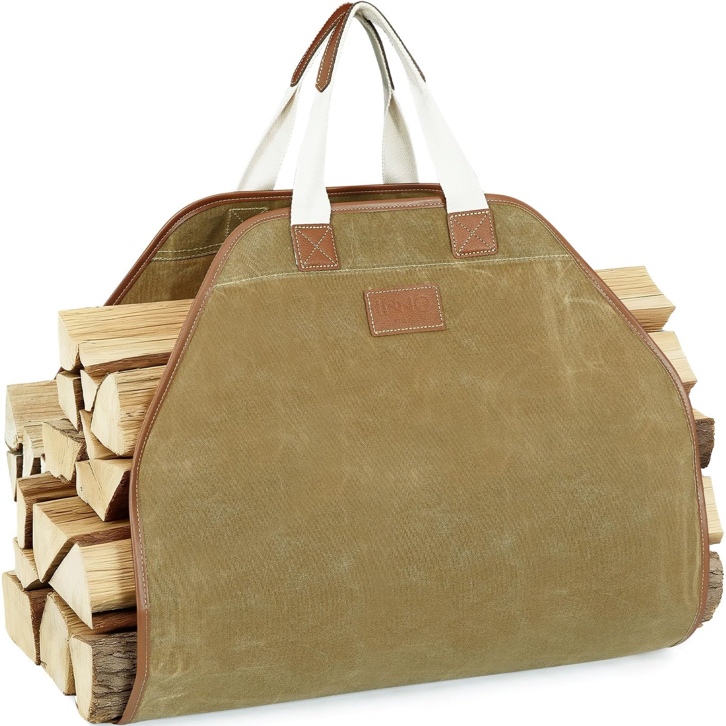 INNO STAGE Canvas Log Carrier Bag,Durable Wood Tote,Fireplace Stove Accessories,Extra Large Firewood Holder with Handles for Camping (44" L x 21" W-Khaki)