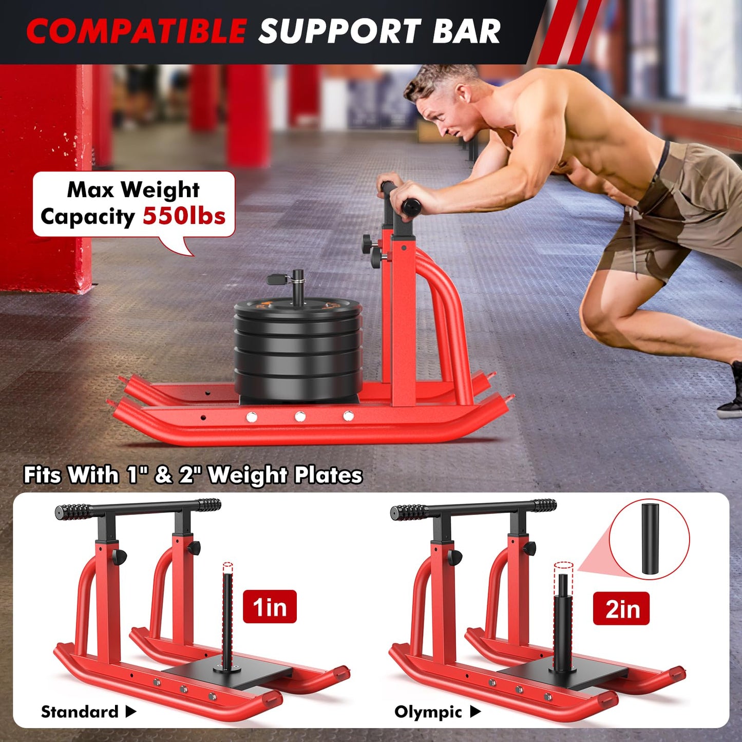 TYRSEN Weight Sled, Heavy-Duty Push Pull Sled, Adjustable Height Handle, Workout Fitness Sled for Training- Running Speed, Agility, Soccer, Football, Strength, Crossfit- Suitable for 1" & 2" Plates