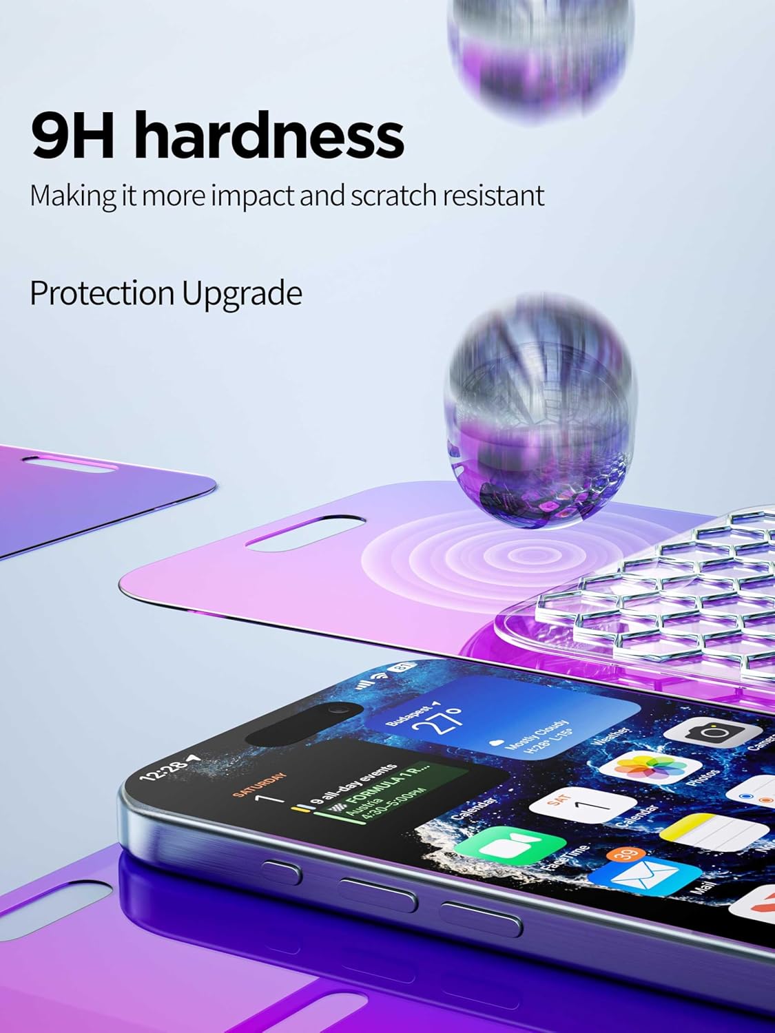 16 6.1 Inch, PDDKISS Compatible for iPhone Privacy Screen Protector Tempered Glass Purple Gradient Anti Spy Anti Blue