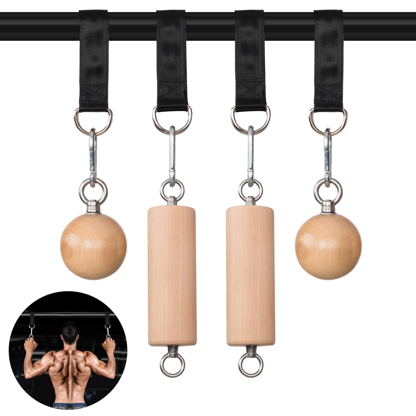 YCHLCHL Wooden Pull Up Grips and Balls, Atomic Rock Climbing Holds Training Set,Grip Strength Trainer,Ninja Warrior Obstacle Course Handles and Rope.(Suit L)