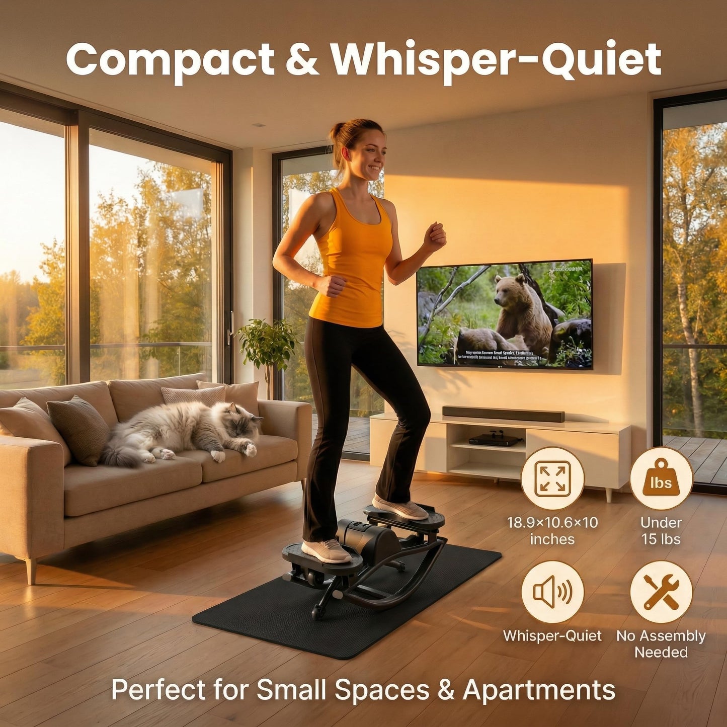 LAMOR Rock Stepper, Side to Side Lateral Rocking Fitness Stepper for Home & Office Workout, Compact Mini Step Machine with Resistance Bands & Anti-Slip Mat, 250 LBS Capacity (Black)