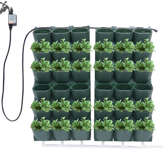 WANLECY Self-Watering Wall-Mounted Planter with Drip System and Timer Indoor/Outdoor Decor, Vertical Wall Planter with 36 Pots for Herbs Vegetables Fruits (Dark Green)