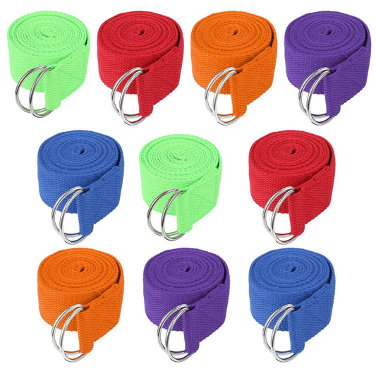 10 Pcs Yoga Strap for Stretching Bulk 6ft Exercise Stretch Band with Metal D Ring Adjustable Pilates Non Elastic Yoga Stretch Belt for Women Men Physical Fitness Gym Workout Dance