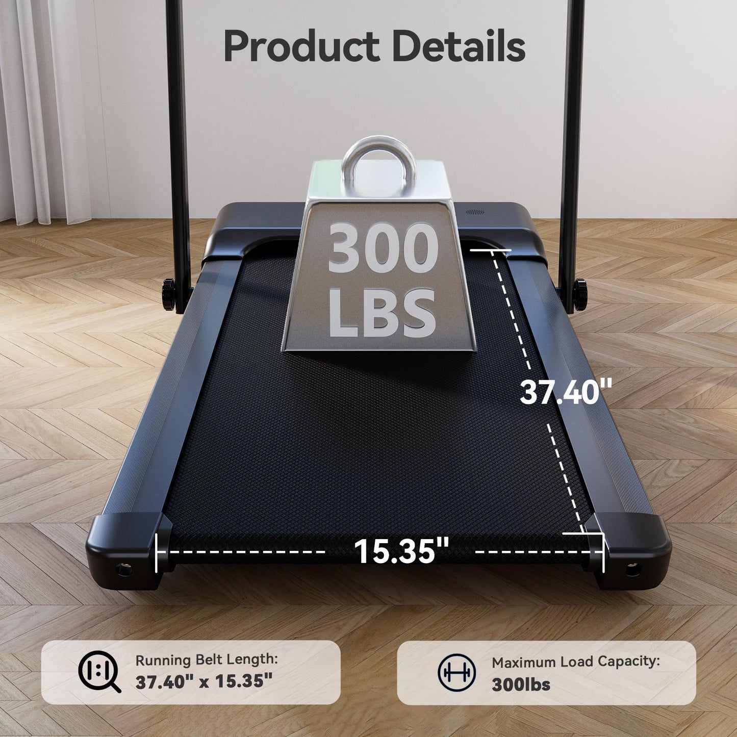 DeerRun Foldable Walking Pad Treadmill for Home & Office, Under Desk Walking Pad Treadmill with 9% Manual Incline and Handlebar, 0.6–7.5 MPH, 300 lb Capacity, App & Remote Control