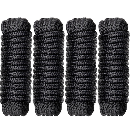 Boat Dock Lines Marine Rope - 5/8" x 15ft with Pre-Spliced 15" Loop Double Braided Nylon Ropes Bumper Tie Mooring Line for Boats Docking Pontoon Boating Accessories - 4 Pack