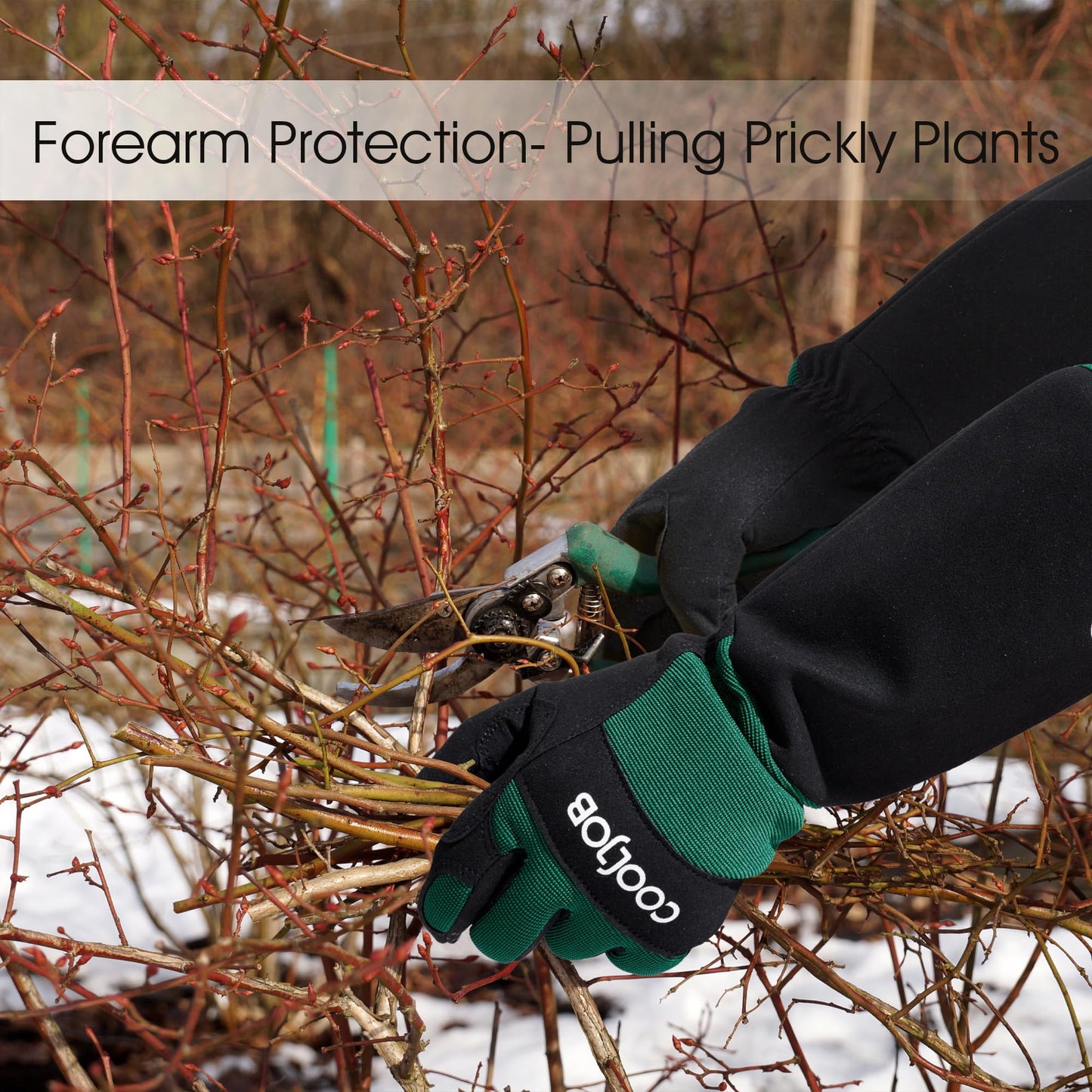 COOLJOB Thorn Proof Rose Pruning Garden Gloves for Men, Long Sleeve Padded Yard Work for Bush, Blackberry, Cactus, Heavy Duty/Puncture Resistant/Machine Washable, Large, Green