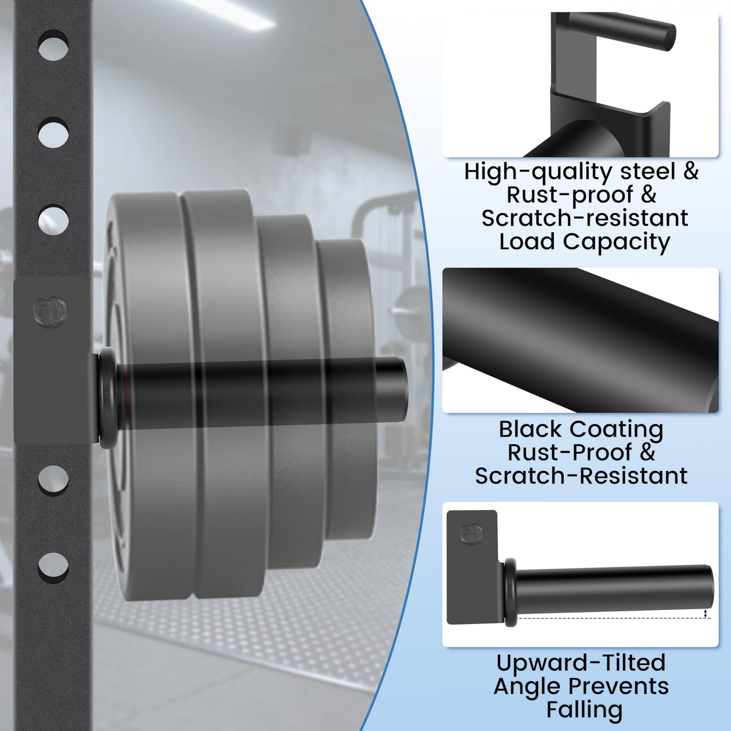 EVERYMATE Power Rack & Squat Rack Attachments Olympic Weight Plate Holder – Fits 2.36x2.36 Inch Tubes, 1" Hole – Bumper Plate Storage（4 pack）