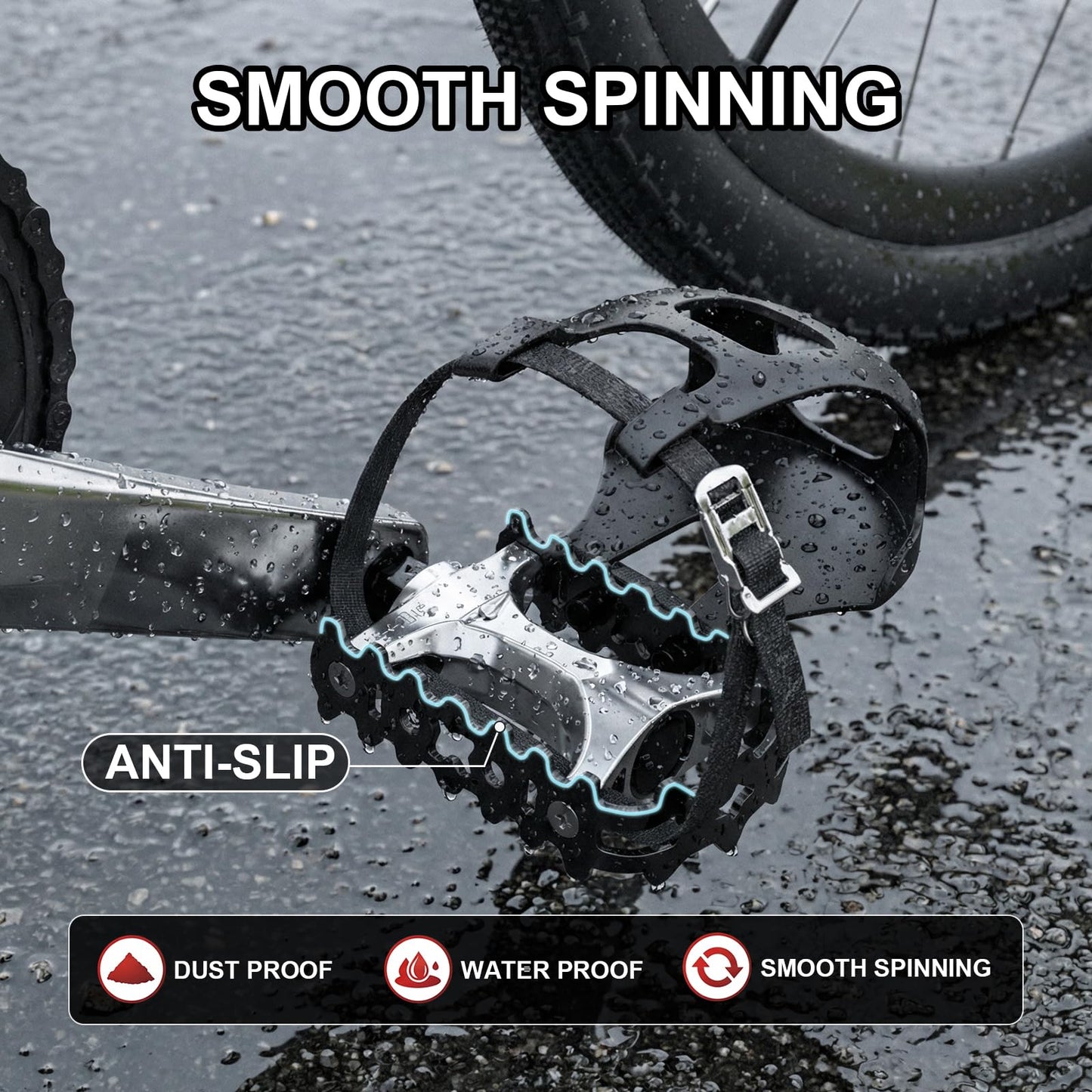 Bike Pedals,Grade Spin Bike Pedals with Toe Cages & Straps,Compatible with Road Bikes, Peloton, Mountain Bikes&MTB,Toe Clip Pedals Designed for Wide Shoes,Ideal for Indoor & Outdoor Cycling