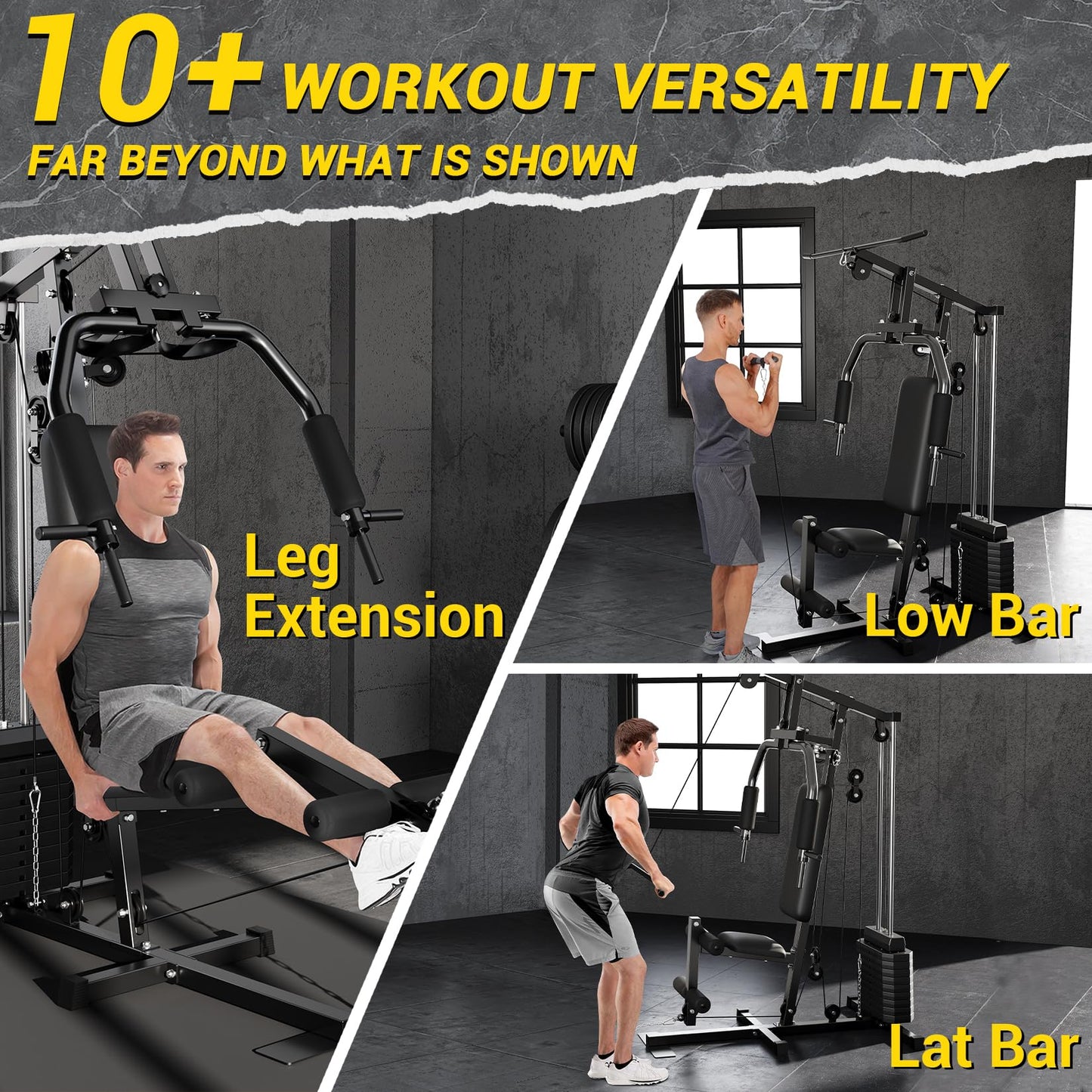 KUNRAM Home Gym Machine with 100LBS Weight Stack, 6-in-1 Multi-Station Workout Equipment, Full Body Strength Training System with Chest Press, LAT Pulldown, Leg Extension & Seated Row for Home Garage