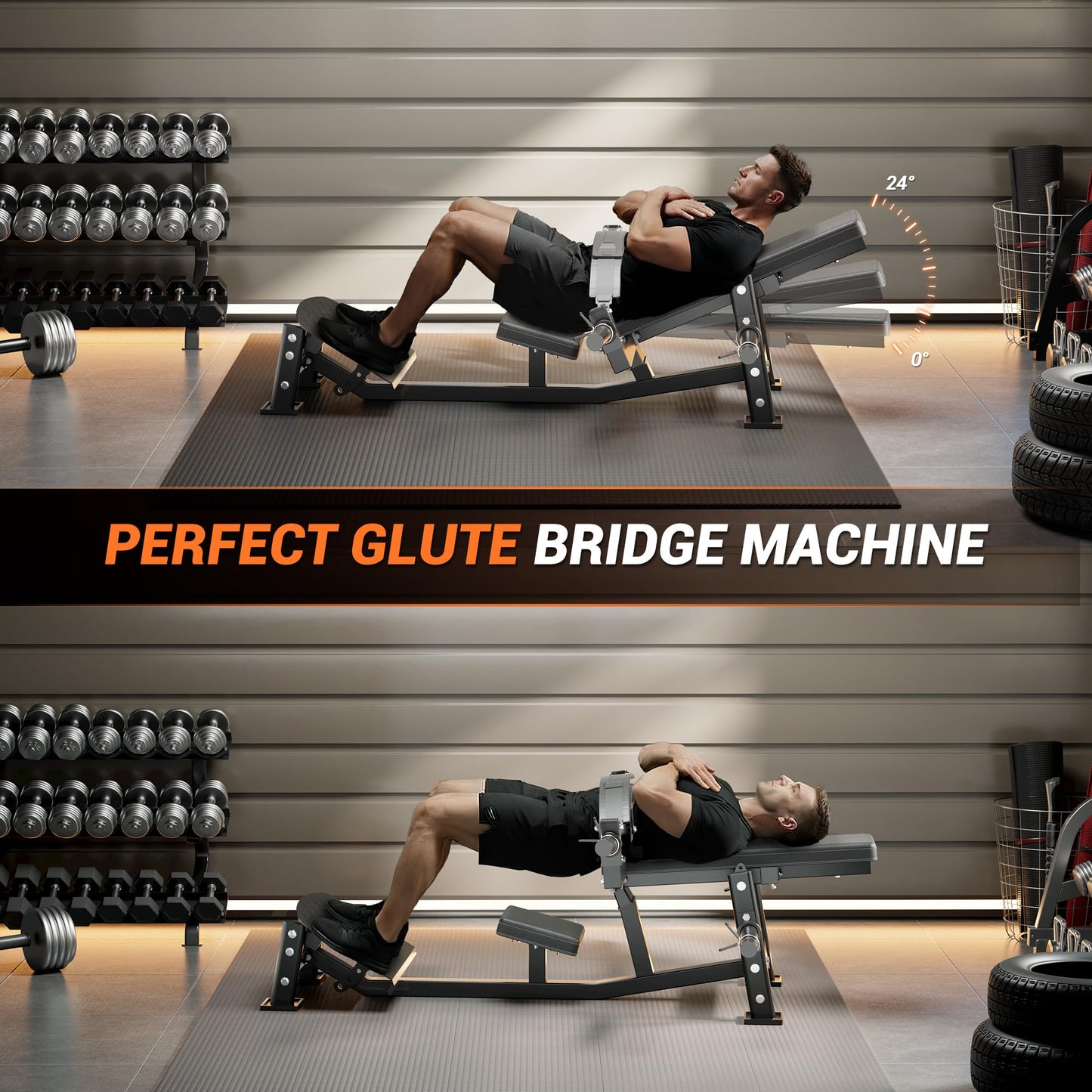 Hip Thrust Machine with Adjustable Footboard and Beltwand, 630LBS Glute Bridge Machine with Weight Holder, Home Gym for Exercise Buttocks Lower Limbs Core,Fit 2“ Weight Plates