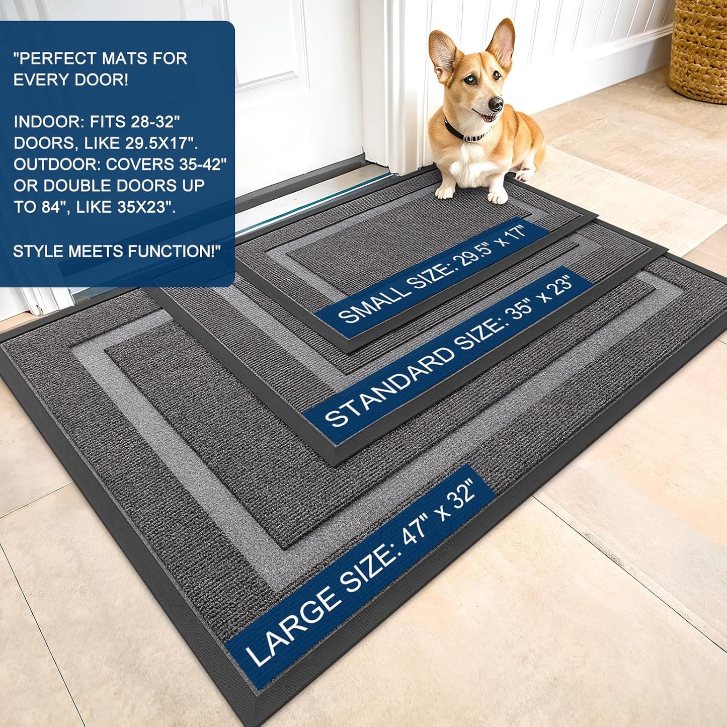 OLANLY Waterproof Front Door Mat - All-Season, Sturdy Natural Rubber, Easy Clean | 29.5x17, Dark Grey