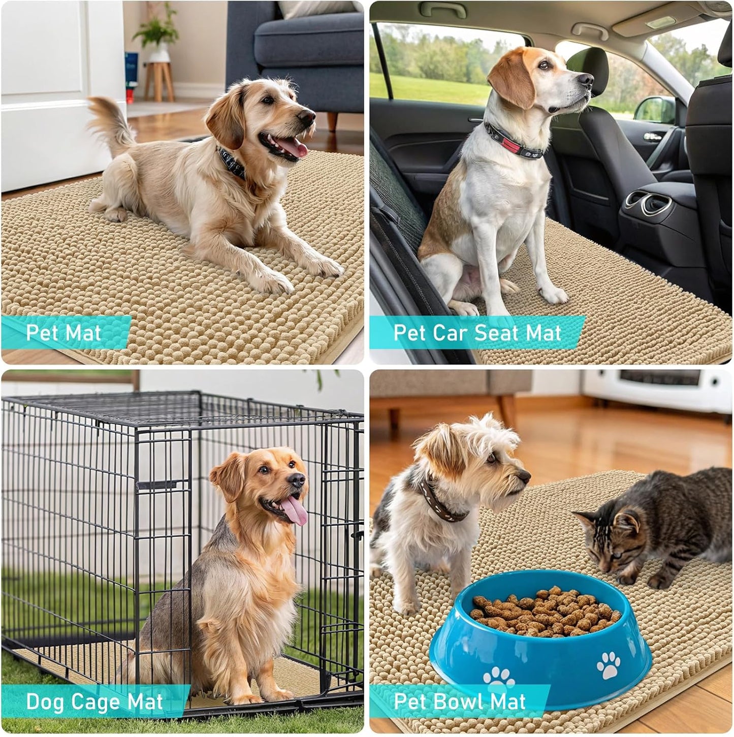 OLANLY Dog Door Mat - Absorbent Non-Slip Washable Chenille Mat for Muddy Paws | 54x32, Beige