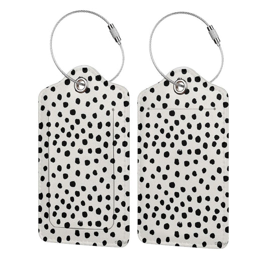 BLOCIT 2 Pack PU Luggage Tag for Suitcase Cute Unique Leather Suitcase Tags Identifiers with Privacy Name ID Label and Metal Loop for Baggage Handbag School Bag Backpack (Cute Black Polka Dot)