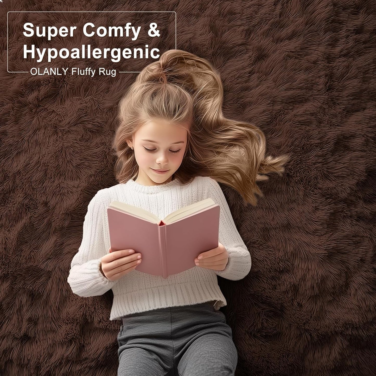 OLANLY Large 8x8 Machine Washable Area Rug - Soft Fluffy Shaggy Carpet for Living Room & Bedroom | Ideal for Kids & Nursery Decor