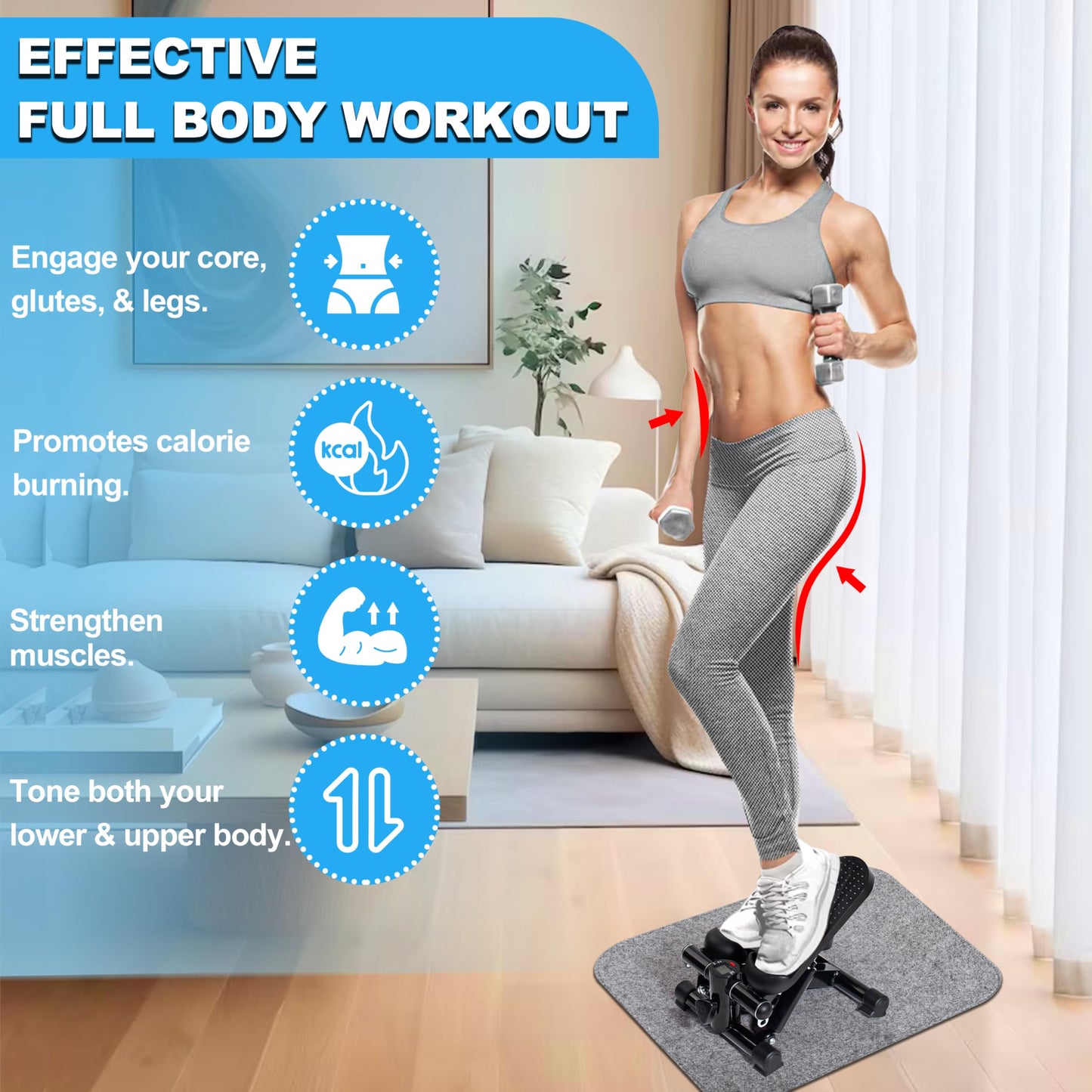 TOPMAJOR Steppers for Exercise at Home with 330 lbs Weight Capacity, Resistance Bands & Non-Slip Mat for Full Body Workout, Adjustable Height Hydraulic Stepper with LCD to Monitor Steps & Time