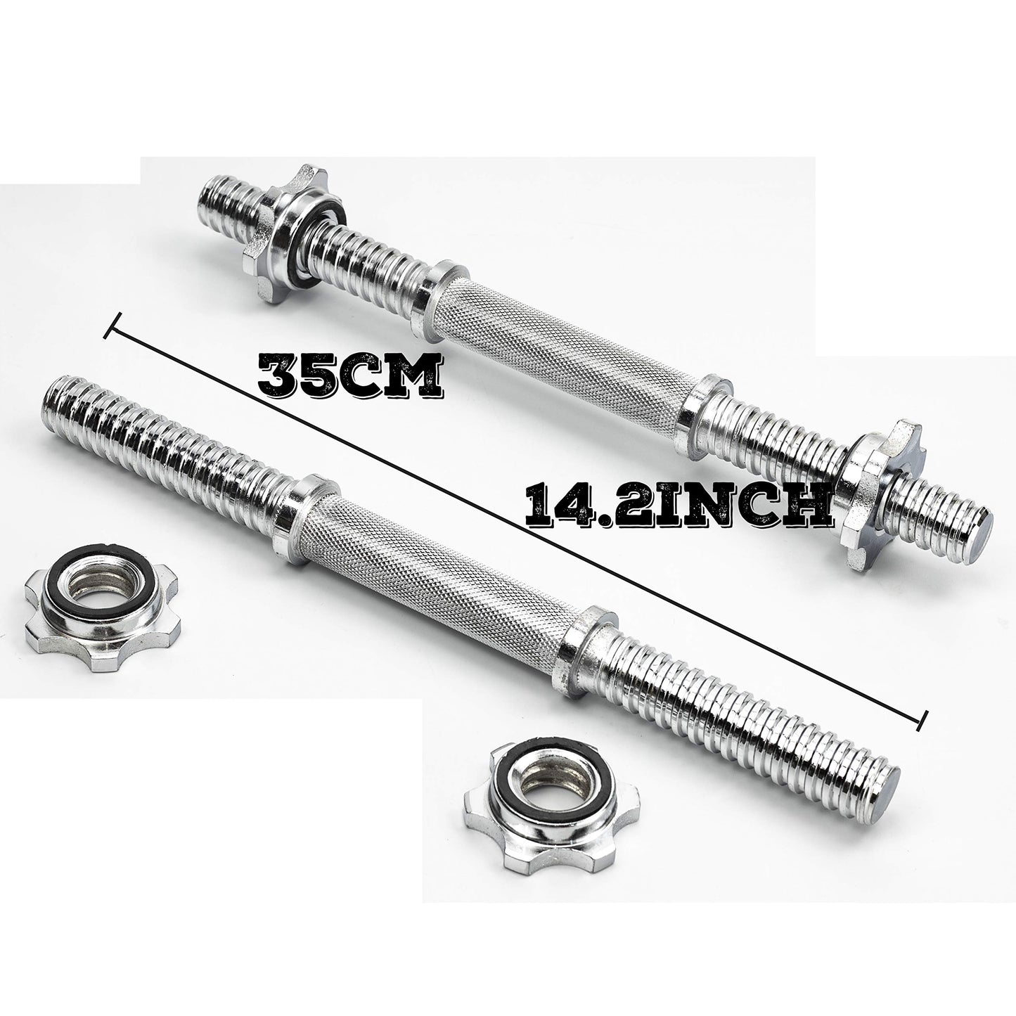 Rowland Harbor Threaded Dumbbell Handles/Adjustable Dumbbell Bar Handles 35cm/14.2 Inch - Fit 1 inch Standard Weight Plate - Weightlifting Accessories - Sold in Pair