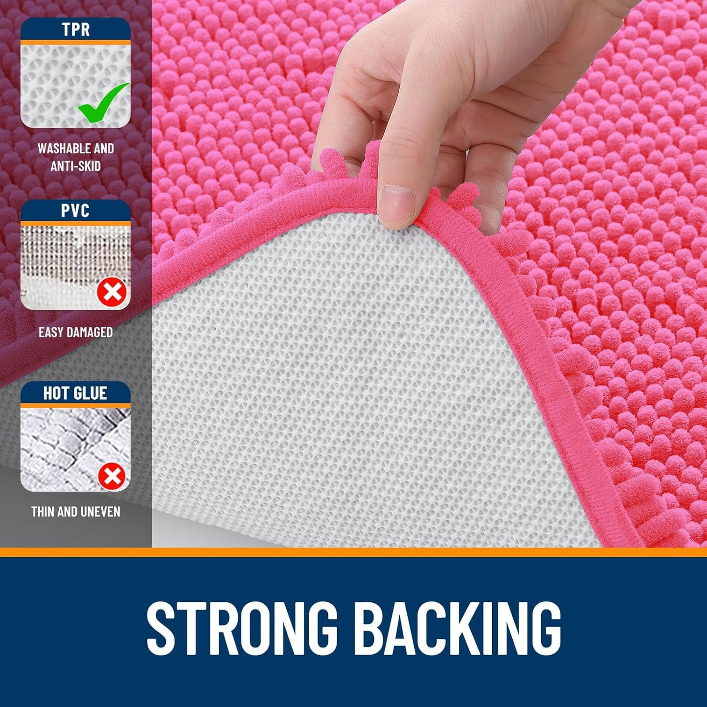 OLANLY Large Bath Rugs - Extra Soft Chenille with Rubber Backing | Quick Dry, Machine Washable, Hot Pink 59x35