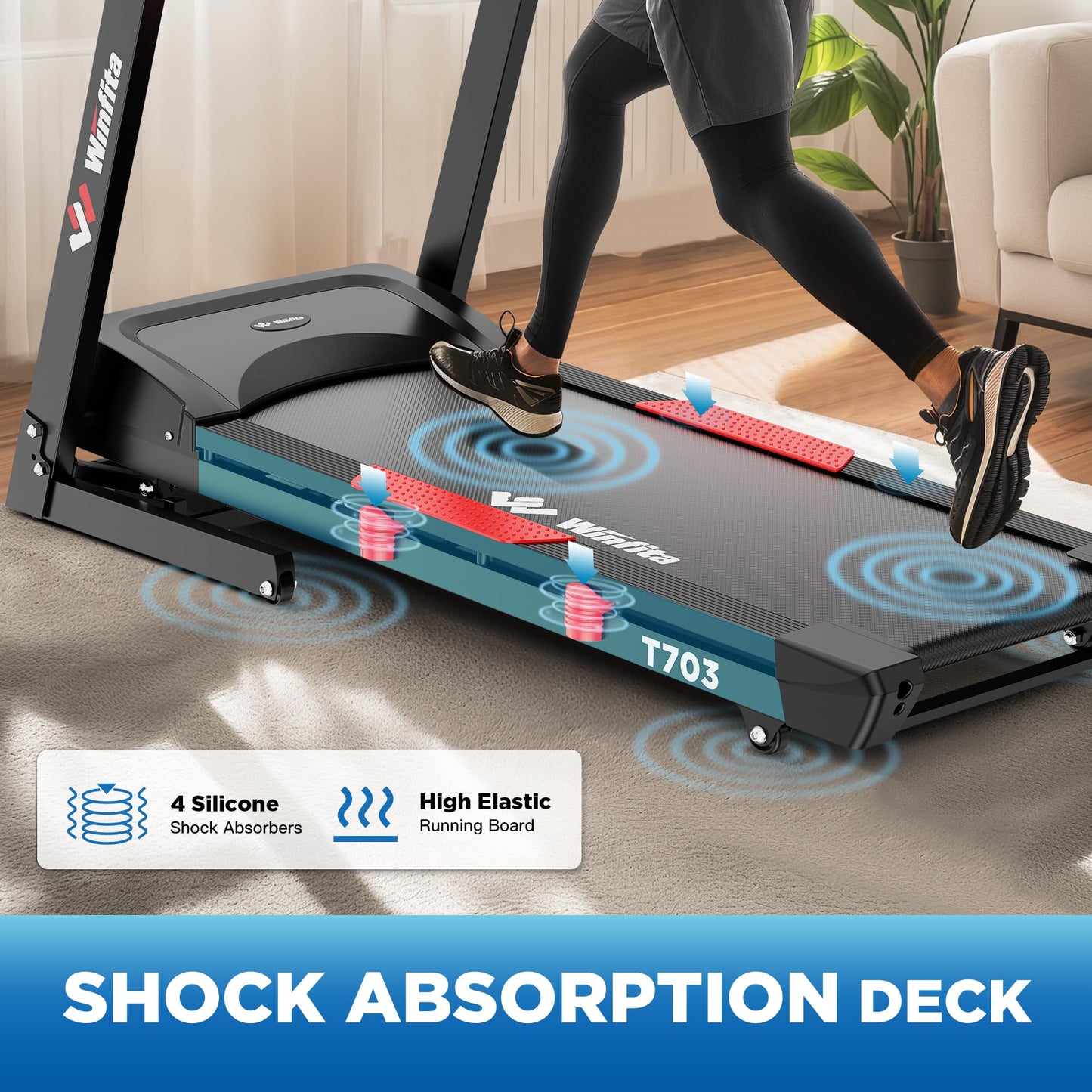 Winfita 4.0HP Treadmill for Home, Folding Treadmill with 15% Auto Incline, 300 LBS Capacity, 10 MPH Max Speed, 18'' x 50'' Wide Belt,App, 64 Preset Programs, Pulse Monitor, BMI Detector