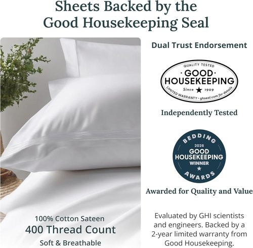 California Design Den Full Size Sheet Sets - 400 Thread Count 100% Cotton Sateen, Deep Pocket | 6 Flat, 6 Fitted & 12 Pillowcases (White)
