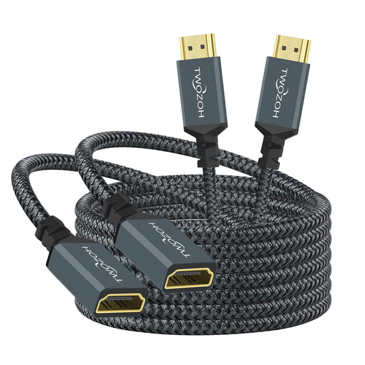 Twozoh 15FT 2 Pack, 4K 2.0 4K@60Hz 3D HDMI Extension Cable HDMI Extender Male to Female Cord, Nylon Braided HDMI Cable