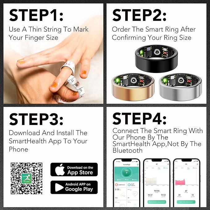 Smart Health Ring for Women Men Fitness Tracker with Heart Rate, Blood Oxygen, Blood Pressure, Sleep Monitoring, Step Counting, IP68 Waterproof for iOS and Android, No Subscription Fee, Gold 12