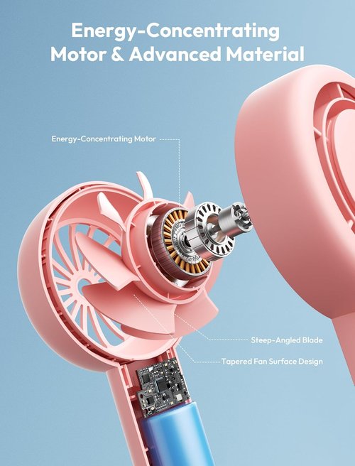 Aecooly Portable Handheld Turbo Fan - USB Rechargeable Mini Cooling Fan | 16H Max Cooling, 5 Speeds, Pink