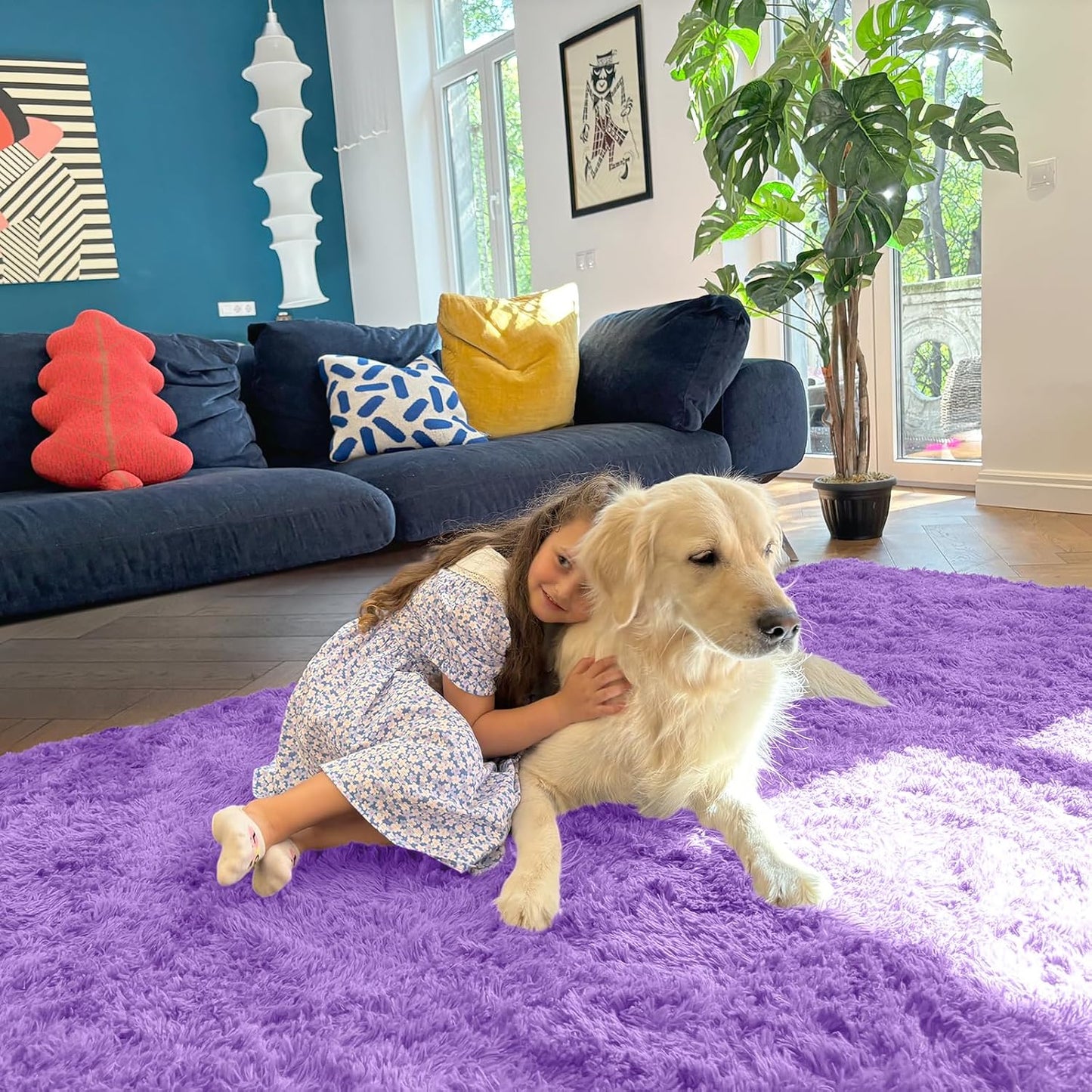 OLANLY Large Area Rug - Soft Fluffy Shaggy Carpet for Living Room & Bedroom | Machine Washable, Purple