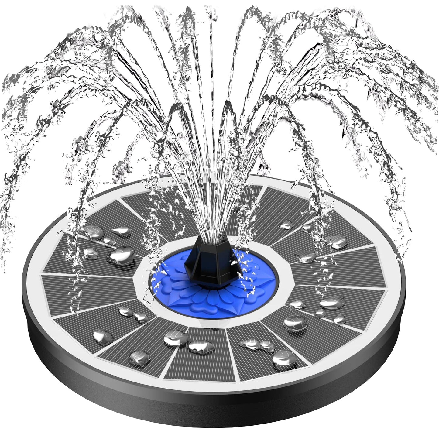 SZMP Solar Fountain Upgrade, 3.5W Solar Powered Bird Bath Fountains with Flower, Outdoor Water Feature Solar Pump with 7-in-1 Nozzles, 4 Fixed Pipes for Humingbirds, Garden, Pool, Pond, and Fish Tank
