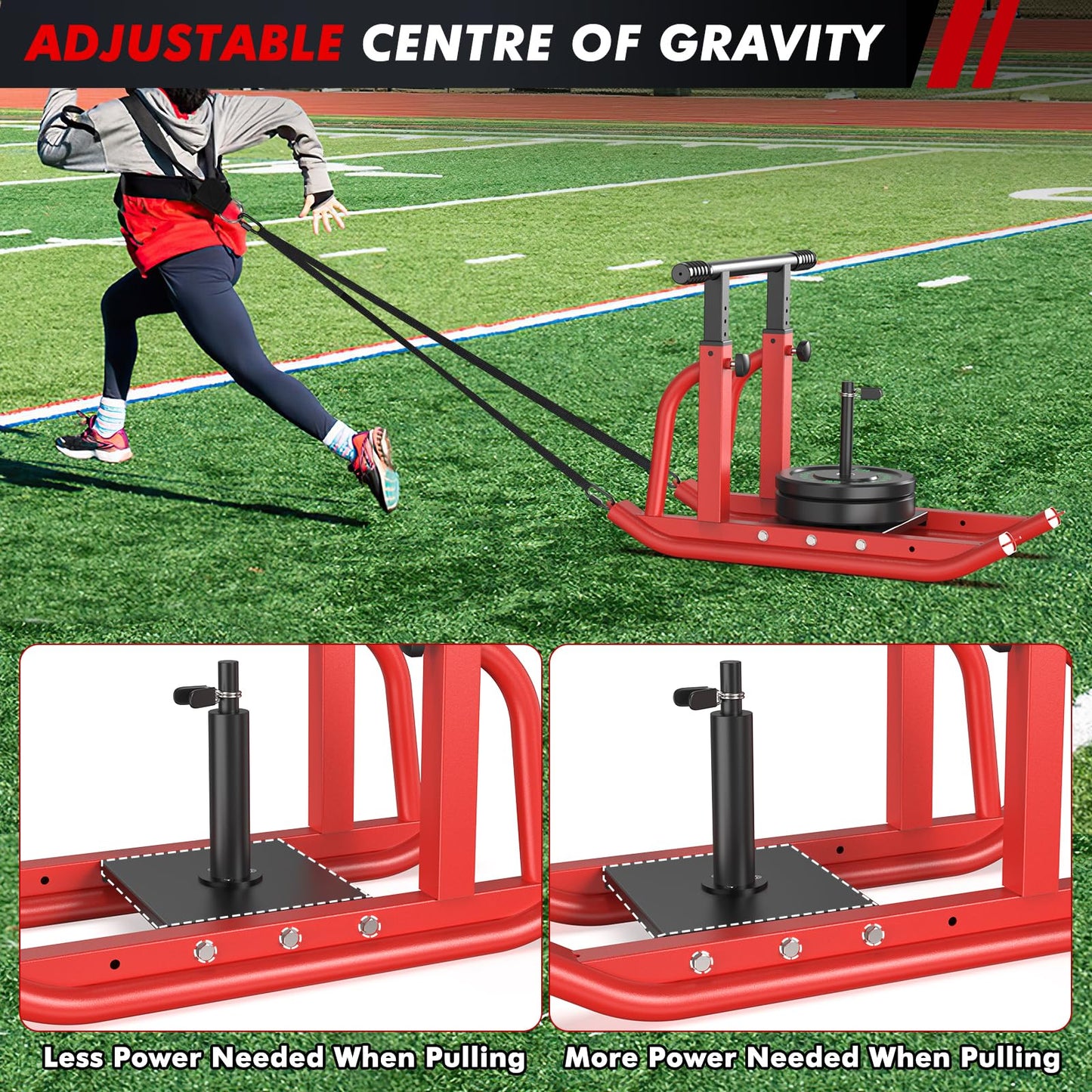 TYRSEN Weight Sled, Heavy-Duty Push Pull Sled, Adjustable Height Handle, Workout Fitness Sled for Training- Running Speed, Agility, Soccer, Football, Strength, Crossfit- Suitable for 1" & 2" Plates