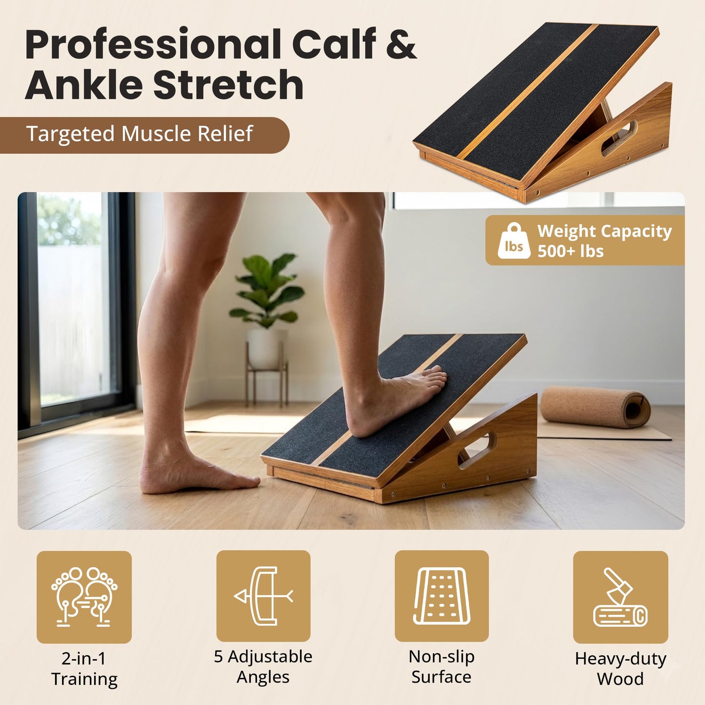 Slant Board for Exercise - 500 lb Weight Capacity, Calf Stretch Board, Stretch & Mobility Board for Physical Therapy Anti Slip Design with 5 Angle Adjustable Incline Board for Knee Ankle Pain Relief