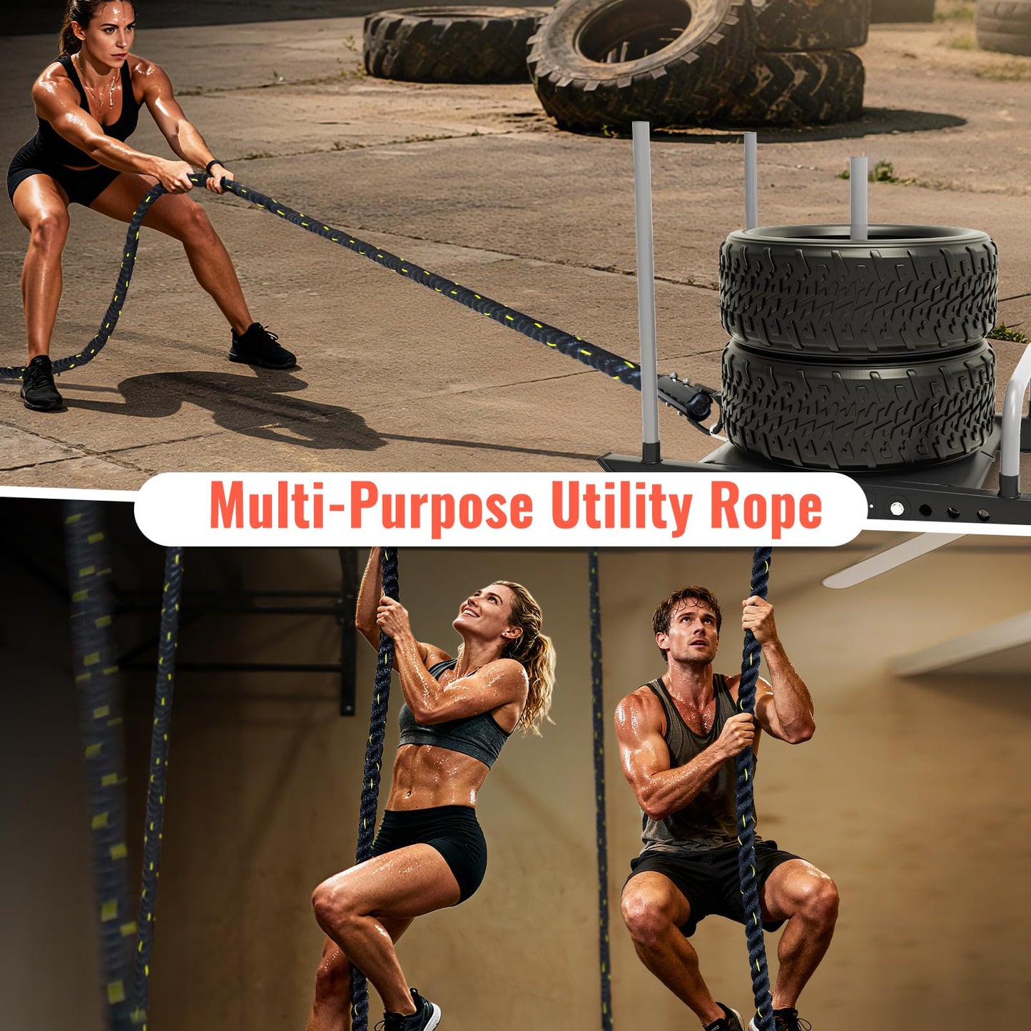 SOHIDAS 15FT Weight Sled Rope Workout Sled Pulling Ropes, Sled Push Gym Equipment Weight Sled Pull Rope for Training Tire Pulling Workout Fitness Resistance Football Exercise Equipment for Men Women