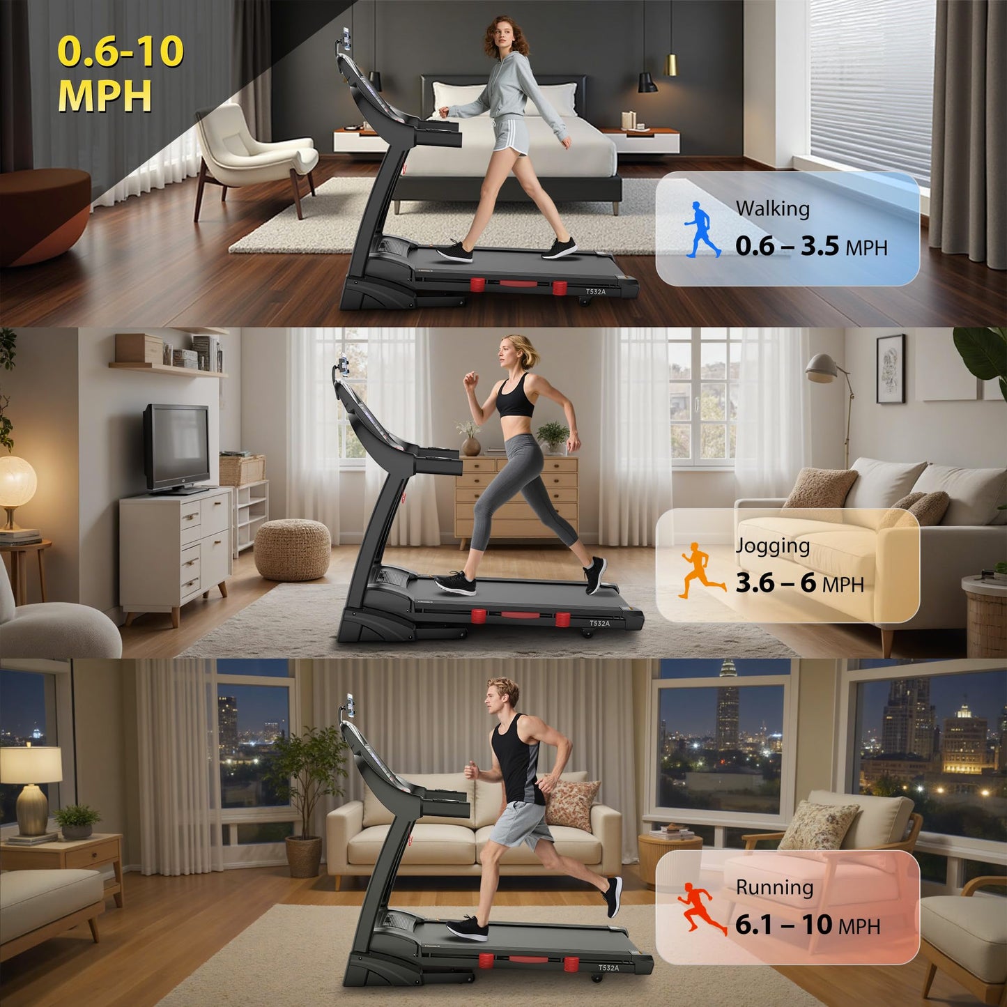 5.0 HP Folding Treadmill 400 lbs Capacity with 15% Auto Incline, Running Machine Treadmill for Home 10MPH, Bluetooth & Pulse Monitor, 71 Programs, 18" Wide Running Deck