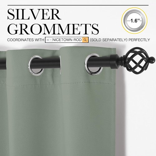 NICETOWN Blackout Curtain Panels - Thermal Insulated Draperies in Greyish Green | 55 x 68 Inches, 1 Pair