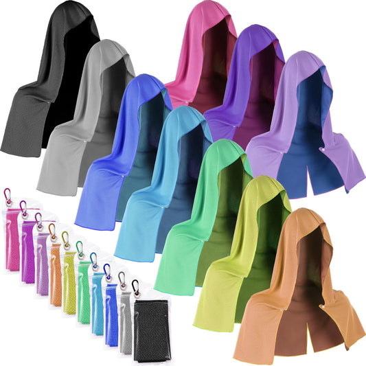 Breling 10 Pack Cooling Hoodie Towels for Neck and Face, UPF 50 Sun Protection and Evaporative Cool Technology, Ice Towels for Hot Weather Sport, Gym, Camping Summer Outdoor Activity(Multicolor)